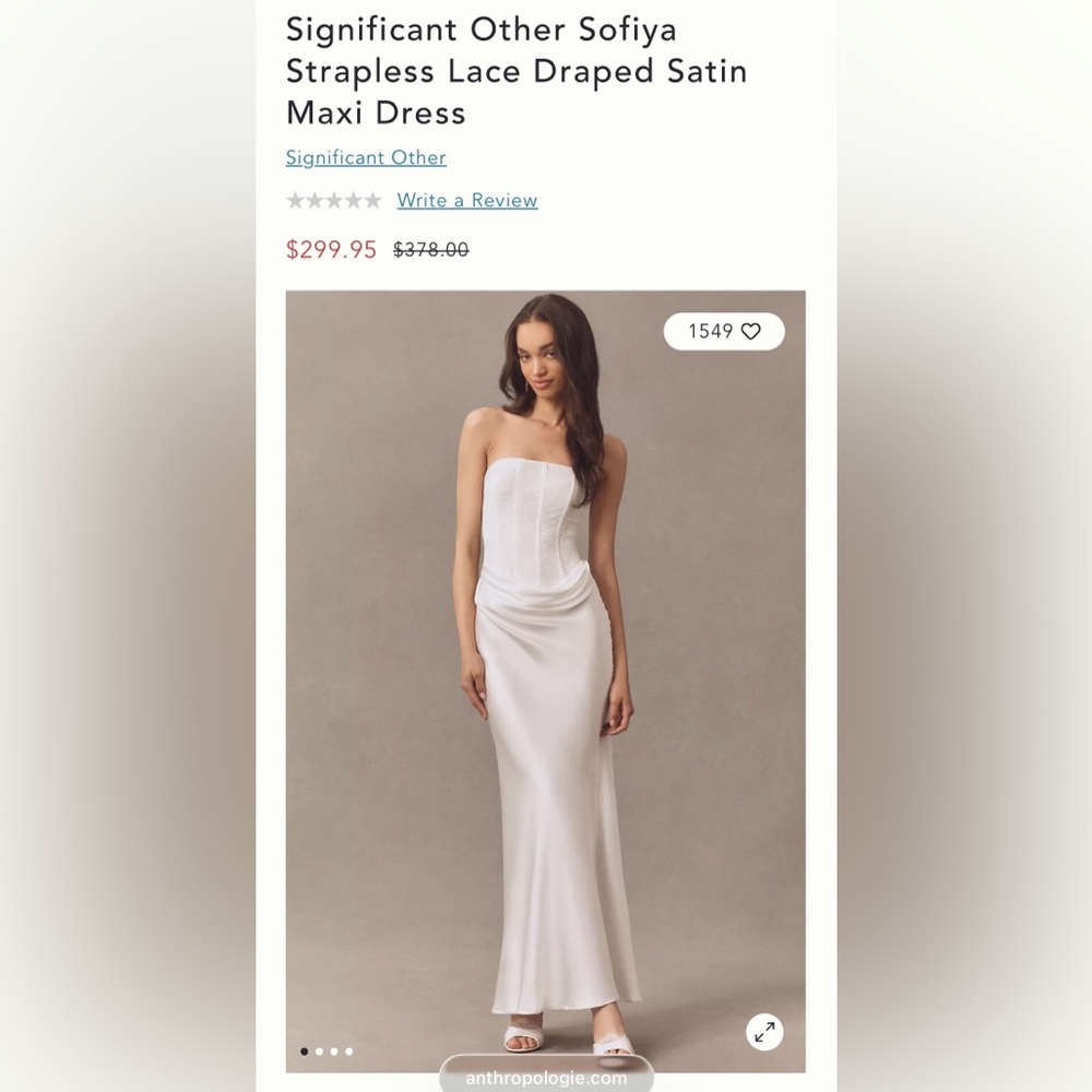 Significant Other Sofiya Strapless Lace Draped Satin Maxi Dress - White